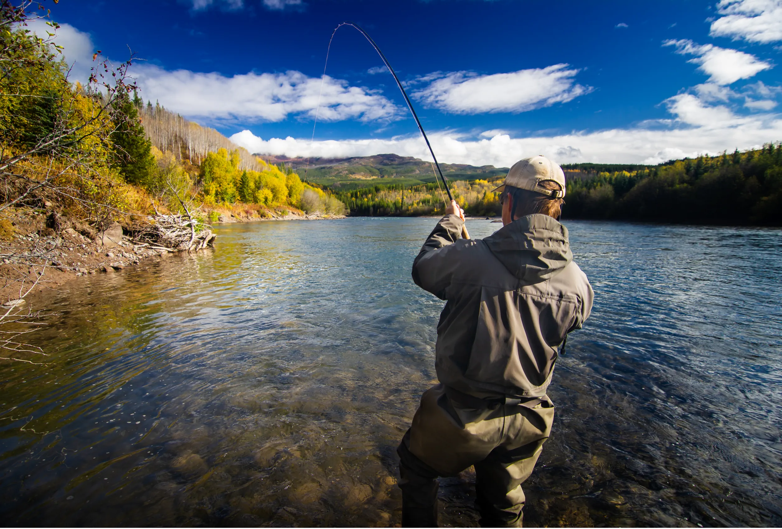 A person in the water fishing