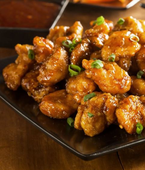 A close up of some Chinese food