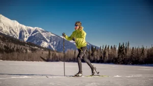 A person in the back country nordic skiing